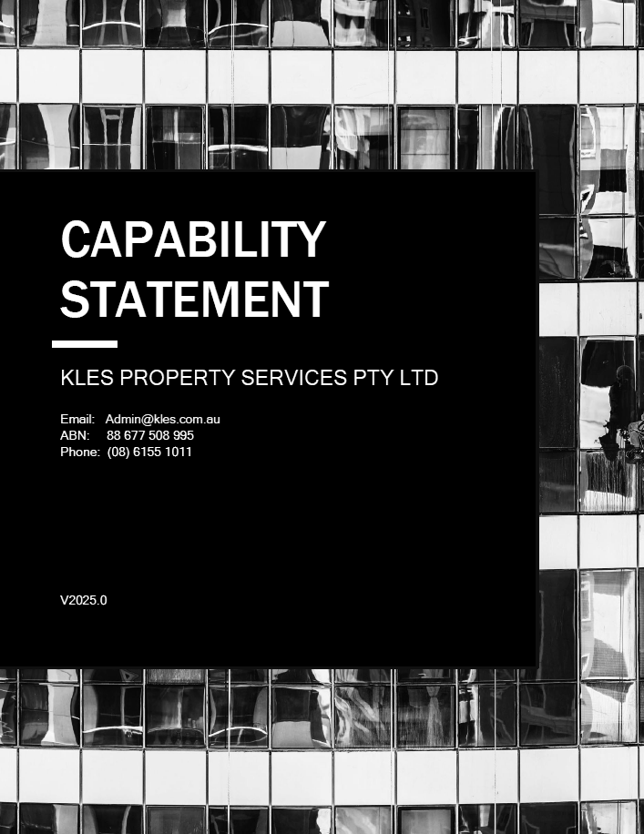 KLES Property Services Perth Capability Statement – commercial cleaning, office cleaning, gym cleaning, retail cleaning, and multi-trade maintenance.