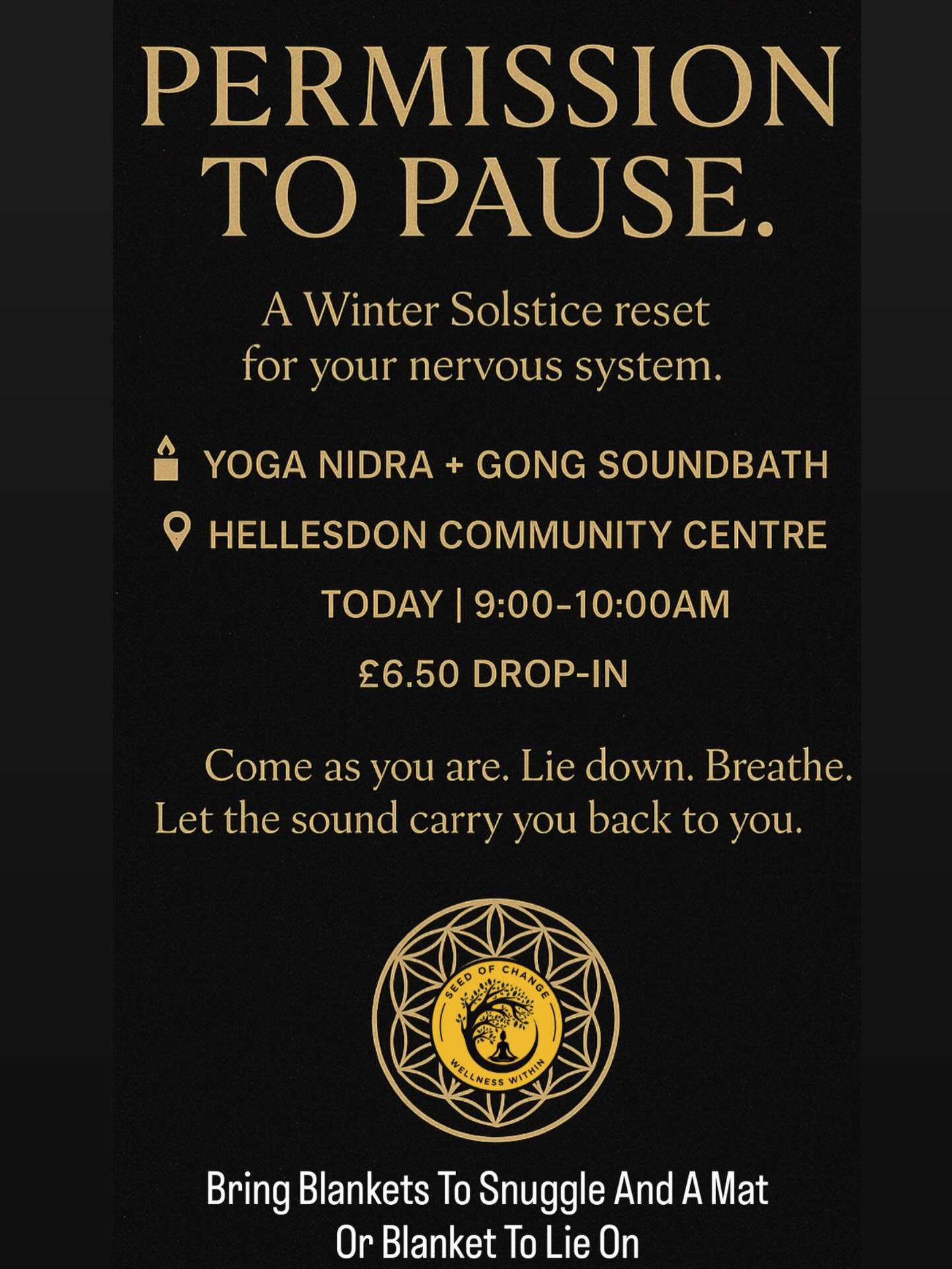 Permission to Pause. 🕯
This morning&rsquo;s Winter Solstice Yoga Nidra + Gong Soundbath is your invitation to stop, soften, and reset.

In this pause, your body is supported to:
✨ Slow the heart rate and calm the nervous system
✨ Shift out of fight-