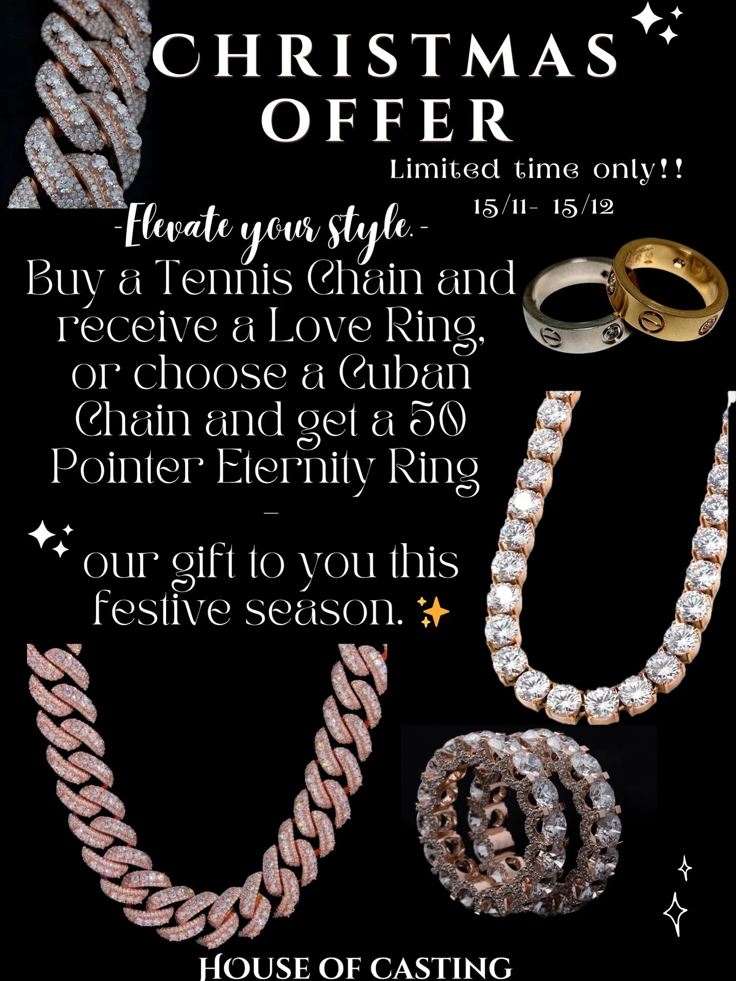 🎄 Christmas offers 🎄

#houseofcasting #christmas #exclusive #offer #jewelry #cubanchain #chain #tennischain #icedout #ring #necklace #jewellerymanufacturer #castingjewelry #bespoke #bespokejewellery #london #luxurygold