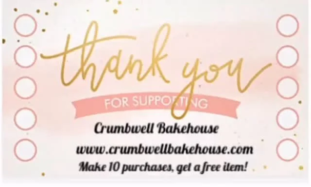 Crumbwell Bakehouse now has a Loyalty Card! 🩷
To show my love and appreciation to my customers, you can now earn a FREE item of choice! After 10 orders, pick your free item from my full menu.
I ❤️ you all!
I will have these cards with me at all e