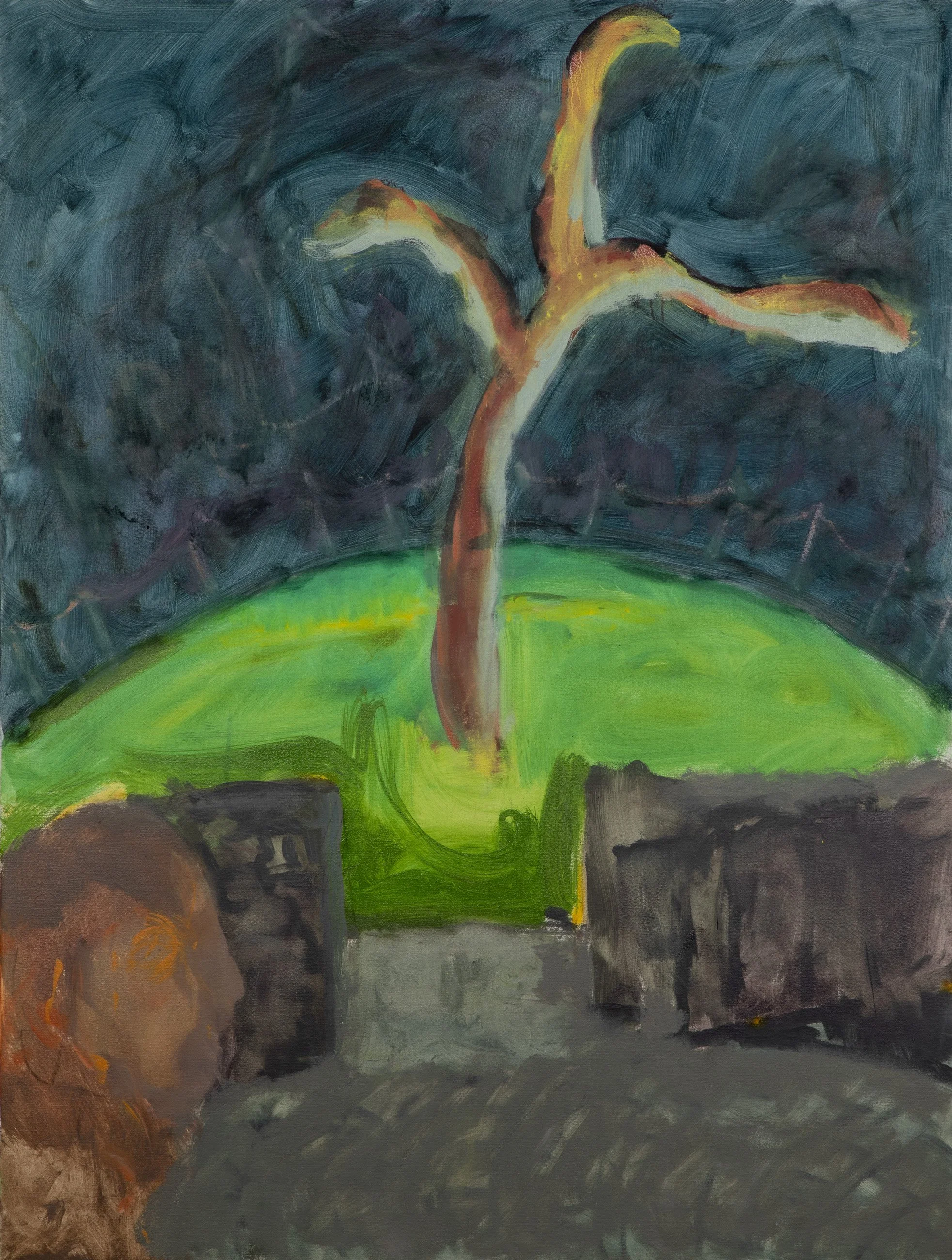 Painting: Pandemi Series#4, Lonely Tree and me  (selfie)