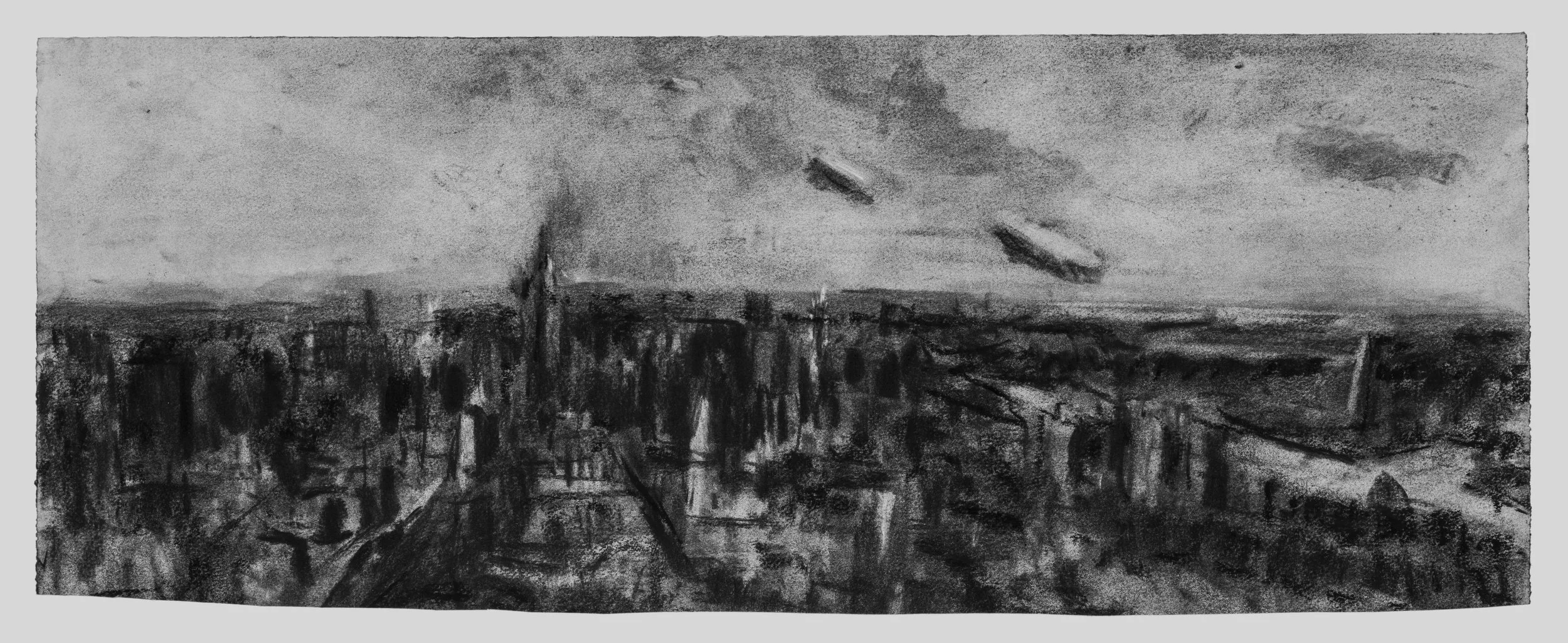 Works on paper : Cityscape,NY View, blimps view from 91 st Fl