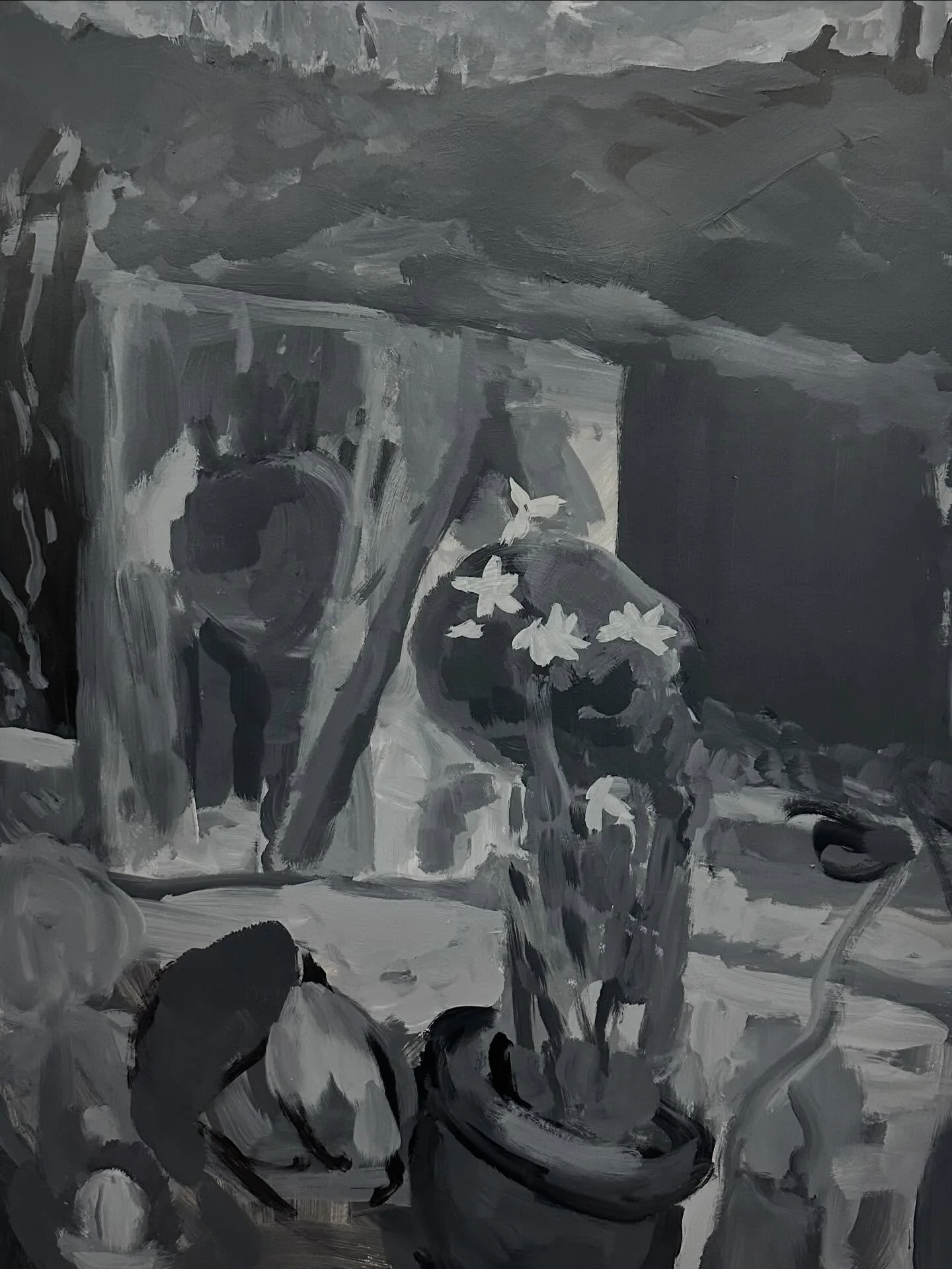 Looking :Inside outside, mirror, me, fjord view mountain

Blacks in whites. Whites in blacks. And the whole world in between 

Working from perception &amp; allowing the life force to move through :  charging the image.

#art #acrylicpainting #contem