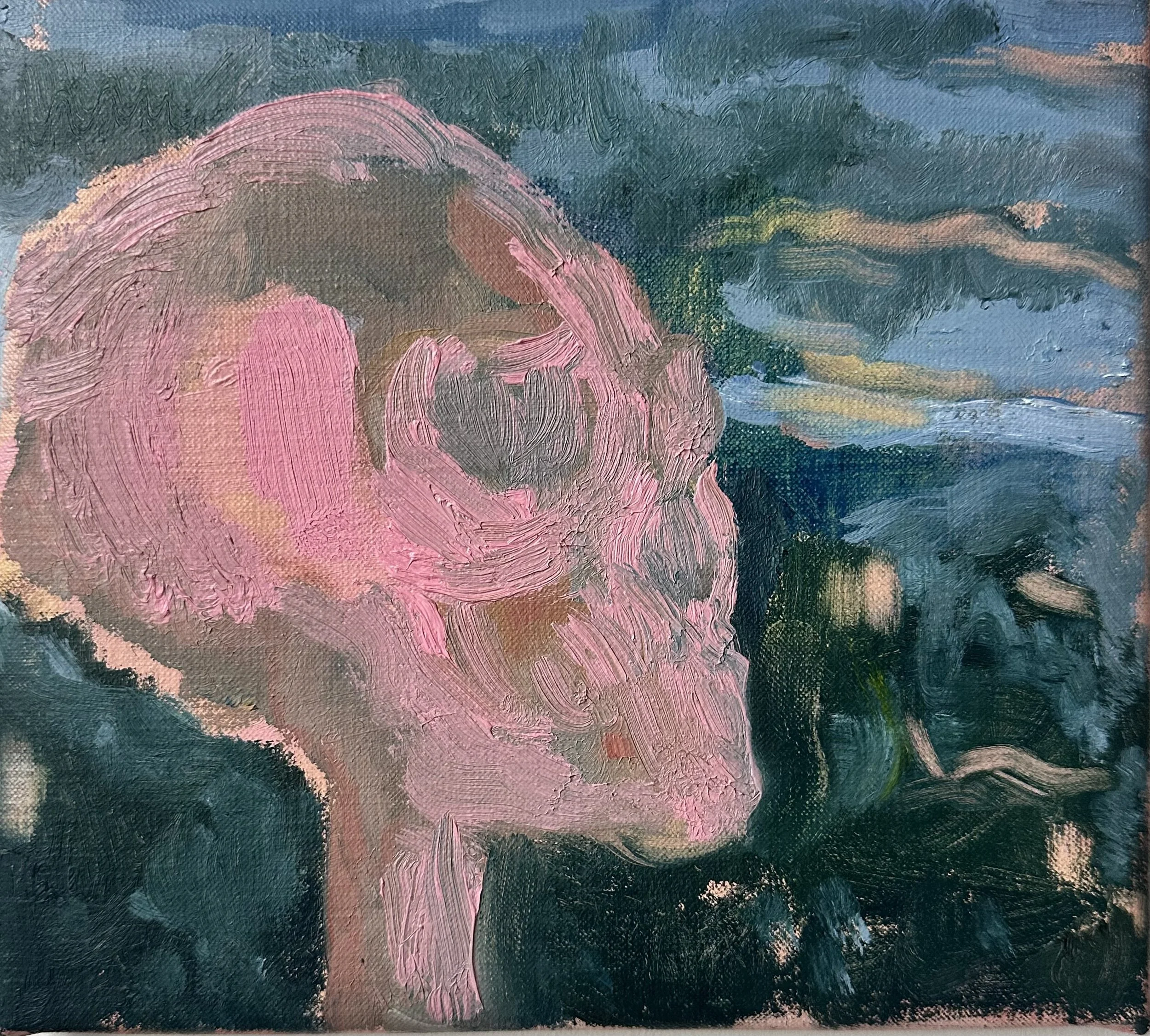 Painting: Skull posing in front of window view II