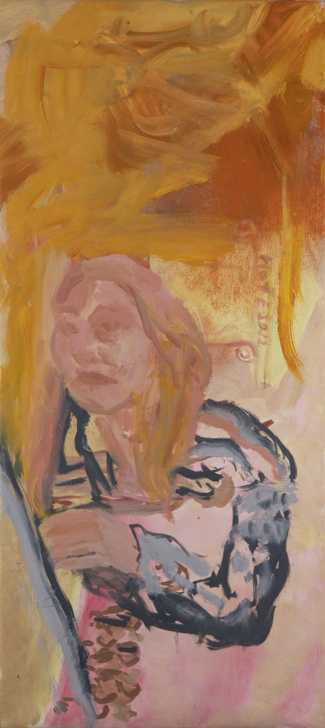 Painting: Self portrait Spinning the Wheel (Freyja visiting)