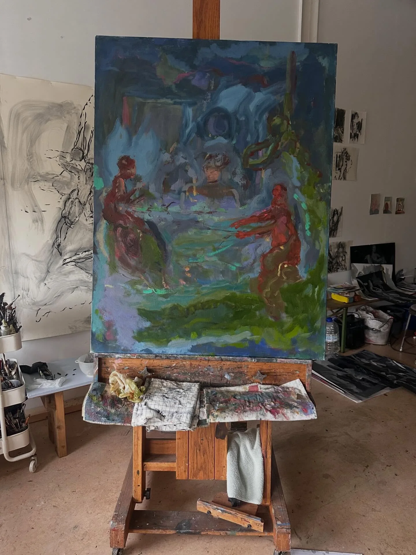 In the studio -on the isle and some #closeups 
#oilpainting and a drawing got a new home 🎈#relationships #artwork