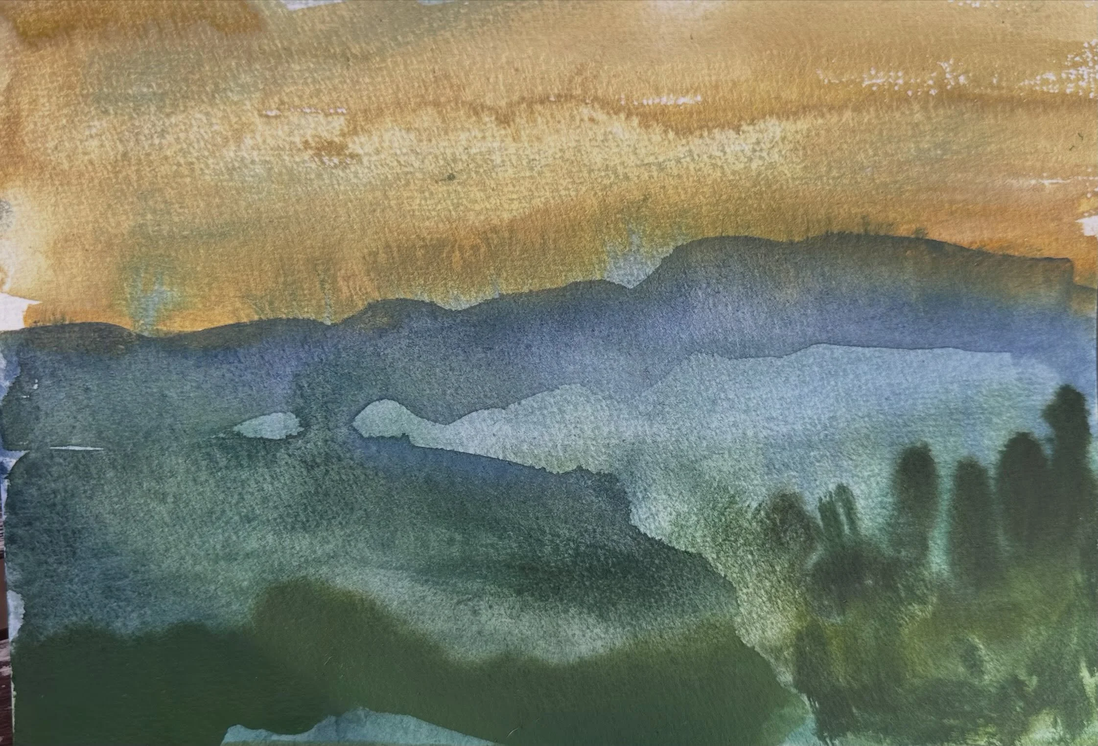 Sunrise in Umbria &mdash; such warm poetic landscape that gives hope .Analyzing with the brush and eye

#watercolourpainting #art #kunst #contemporaryartist