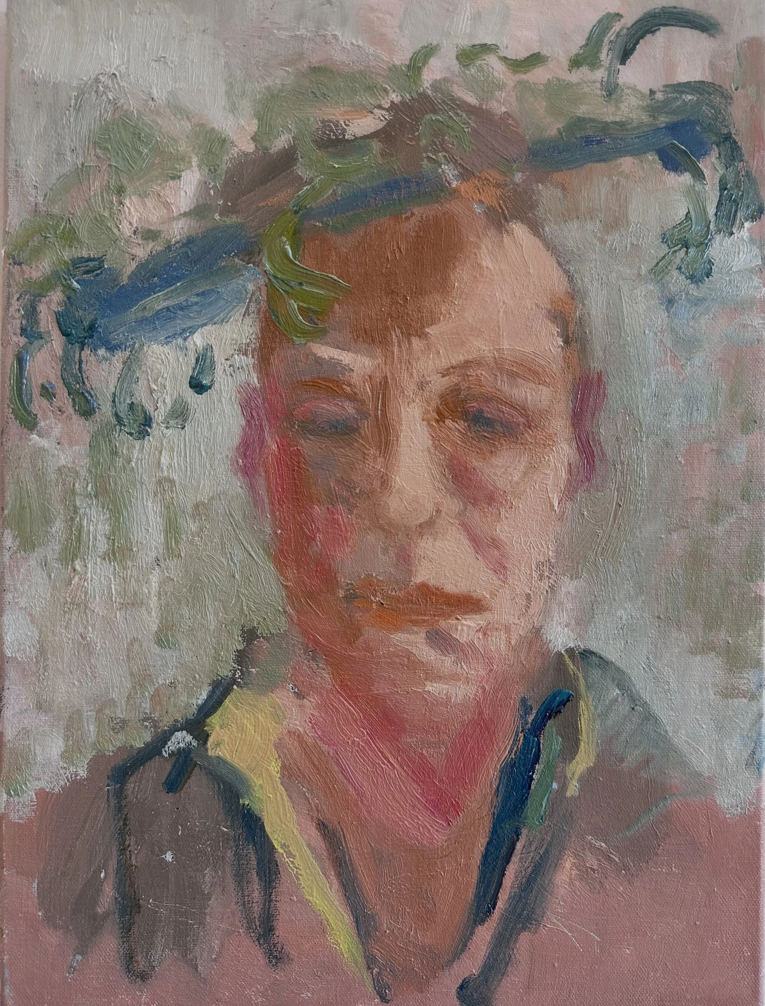 &laquo;Memory Selfie with Wreath&raquo;  I
oil on linen  30 x 40 cm October 2026 

#investigate #analyze #feelings #paint #pigment