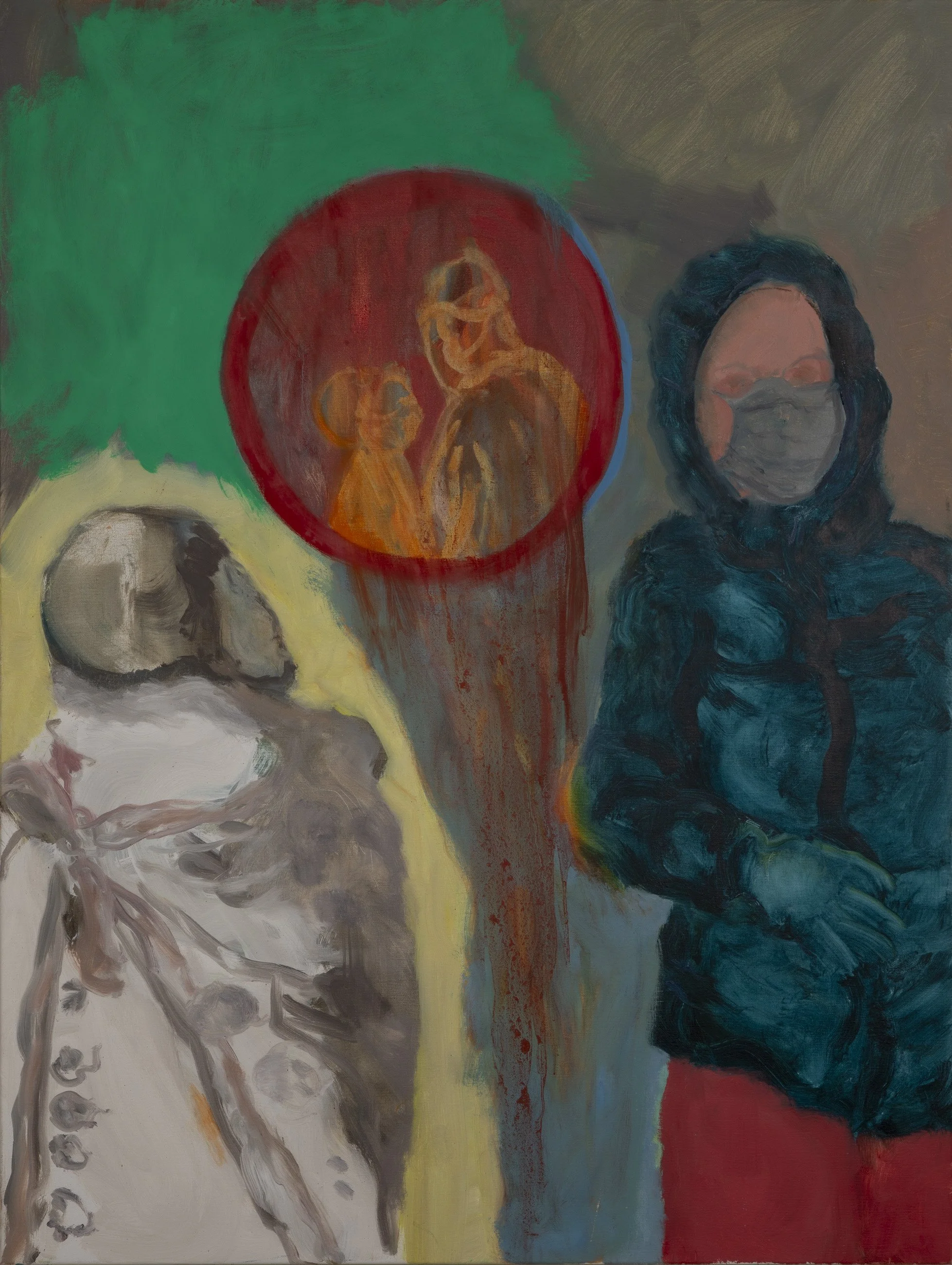 Painting: Pandemi Series#2, Selfie with mouthguard &amp; hospital window