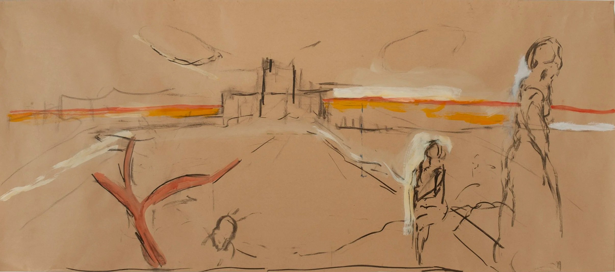 Works on Paper:Big works on paper, Cityscape a dead tree and figures