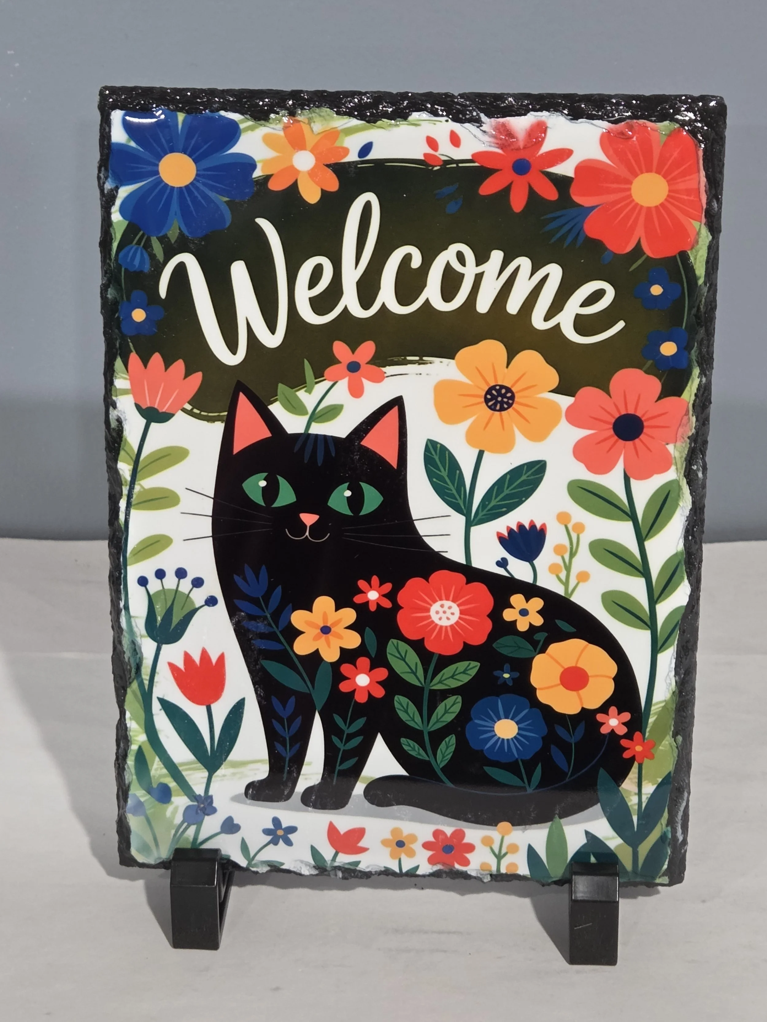 Black Cat Welcome Slate
