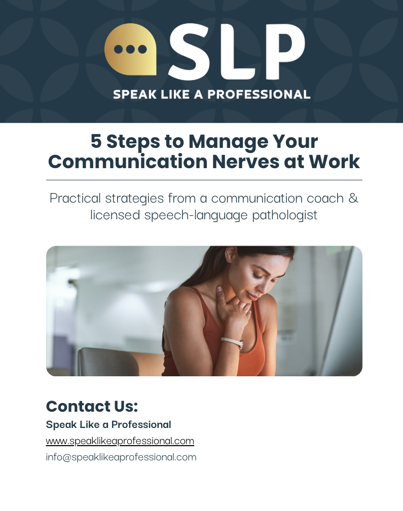 Preview of a communication coaching resource focused on reducing workplace communication anxiety and helping professionals speak clearly and confidently.