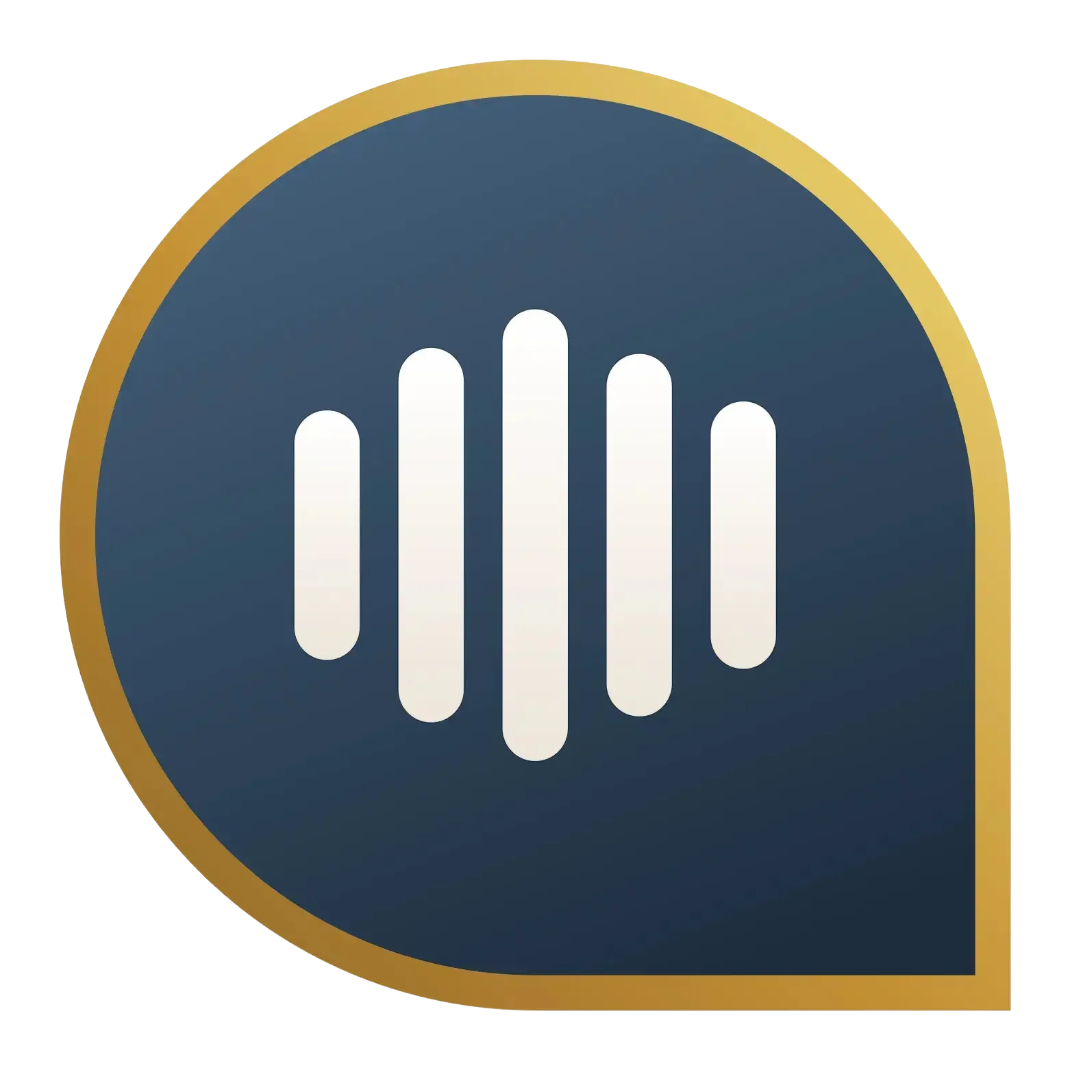 The Resonant Communication Method logo featuring a white sound wave on navy and gold, representing professional communication skills.