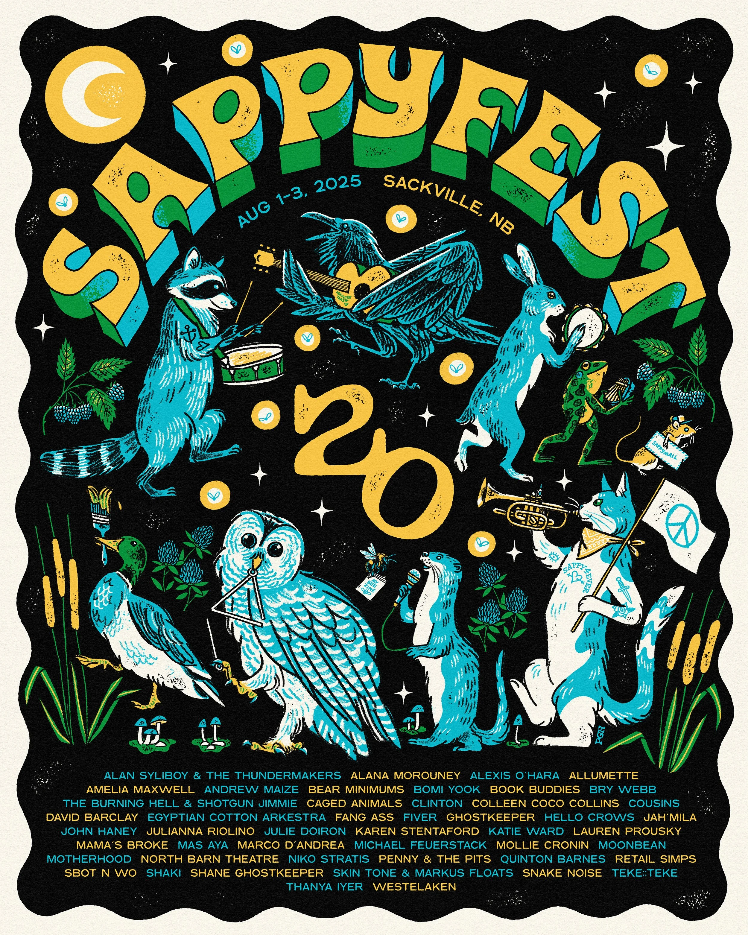 Client: Sappyfest
Project: Limited edition, screen-printed poster for Sappyfest 2025. 16x20", edition of 80