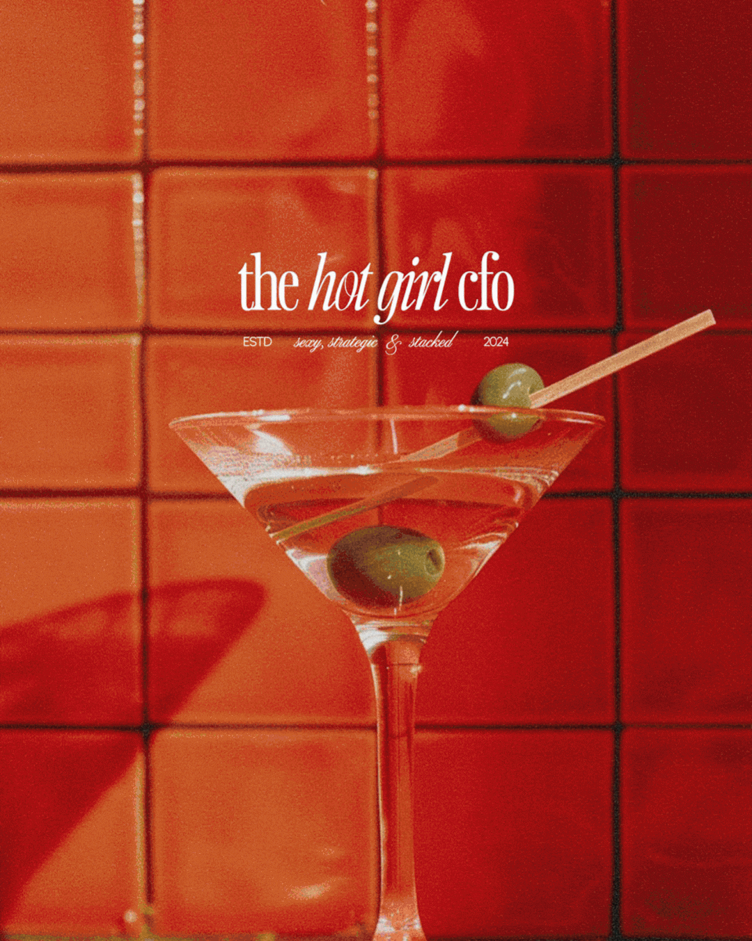 Moving images of dark, gritty aesthetic photos of martinis, disco balls and women.