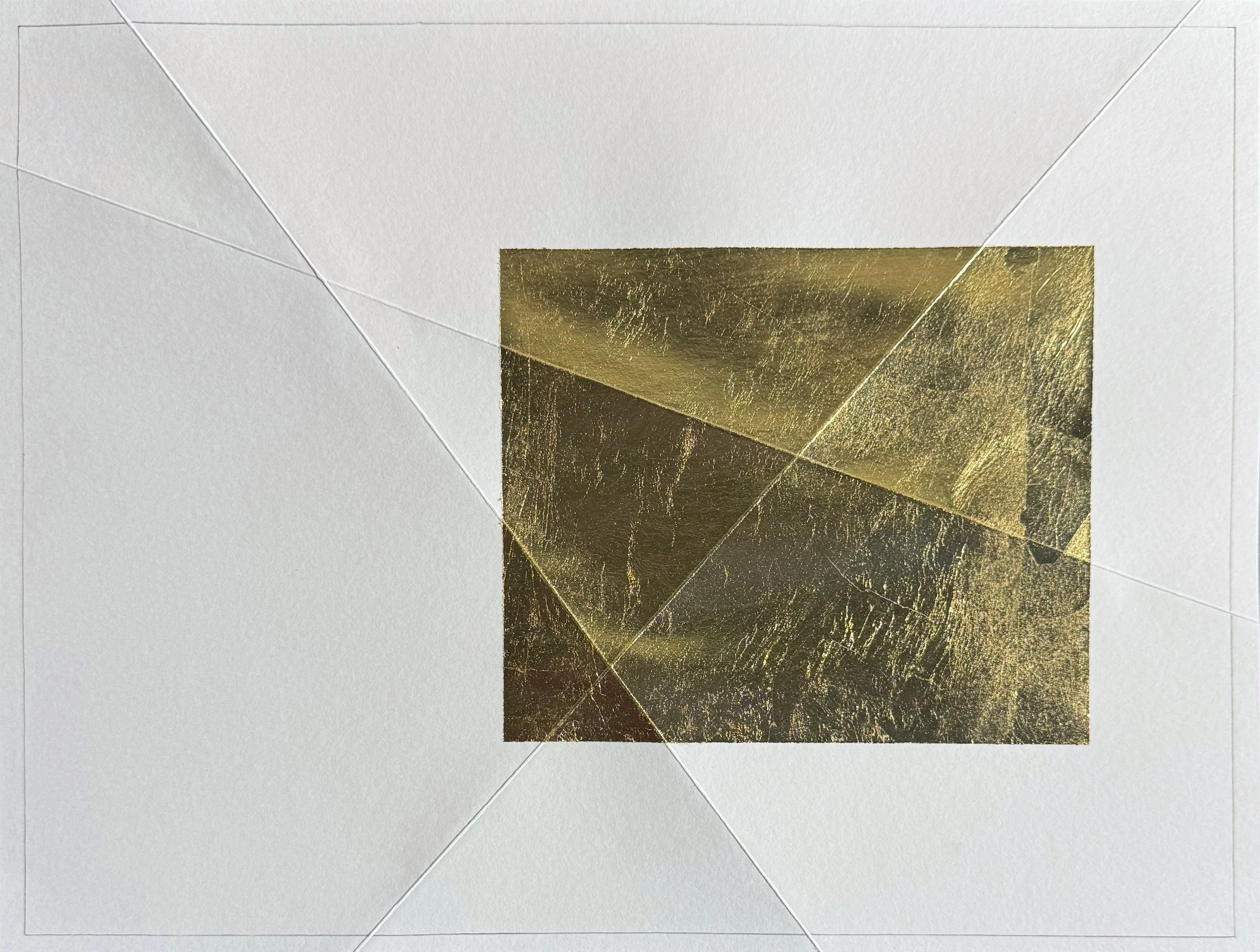 Gold on white 3, 2025. Gold leaf and pencil on paper, 9 x 12 inches.