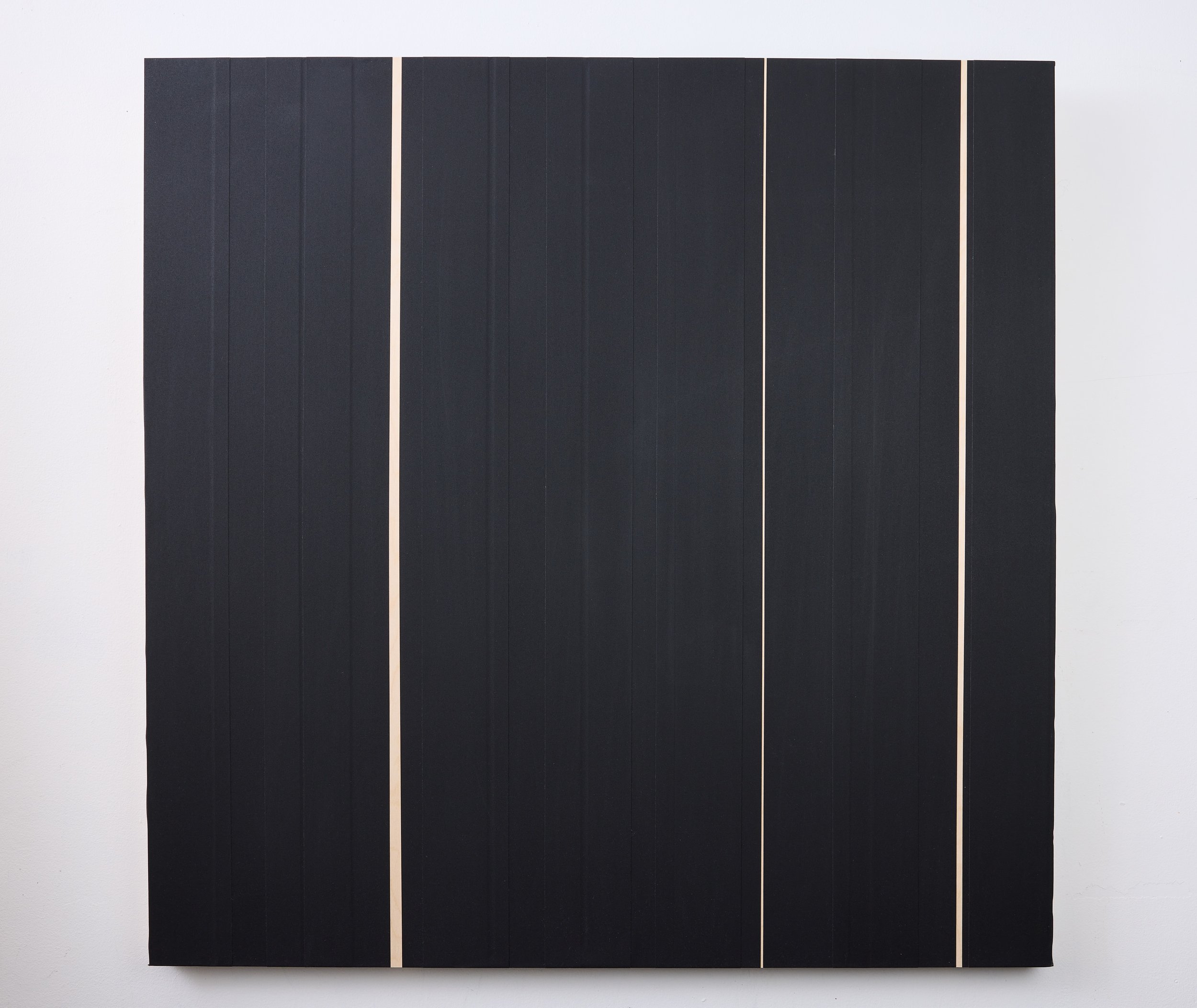 Large black 1, 2025. Gaffer tape on wood panel, 40 x 40 inches.