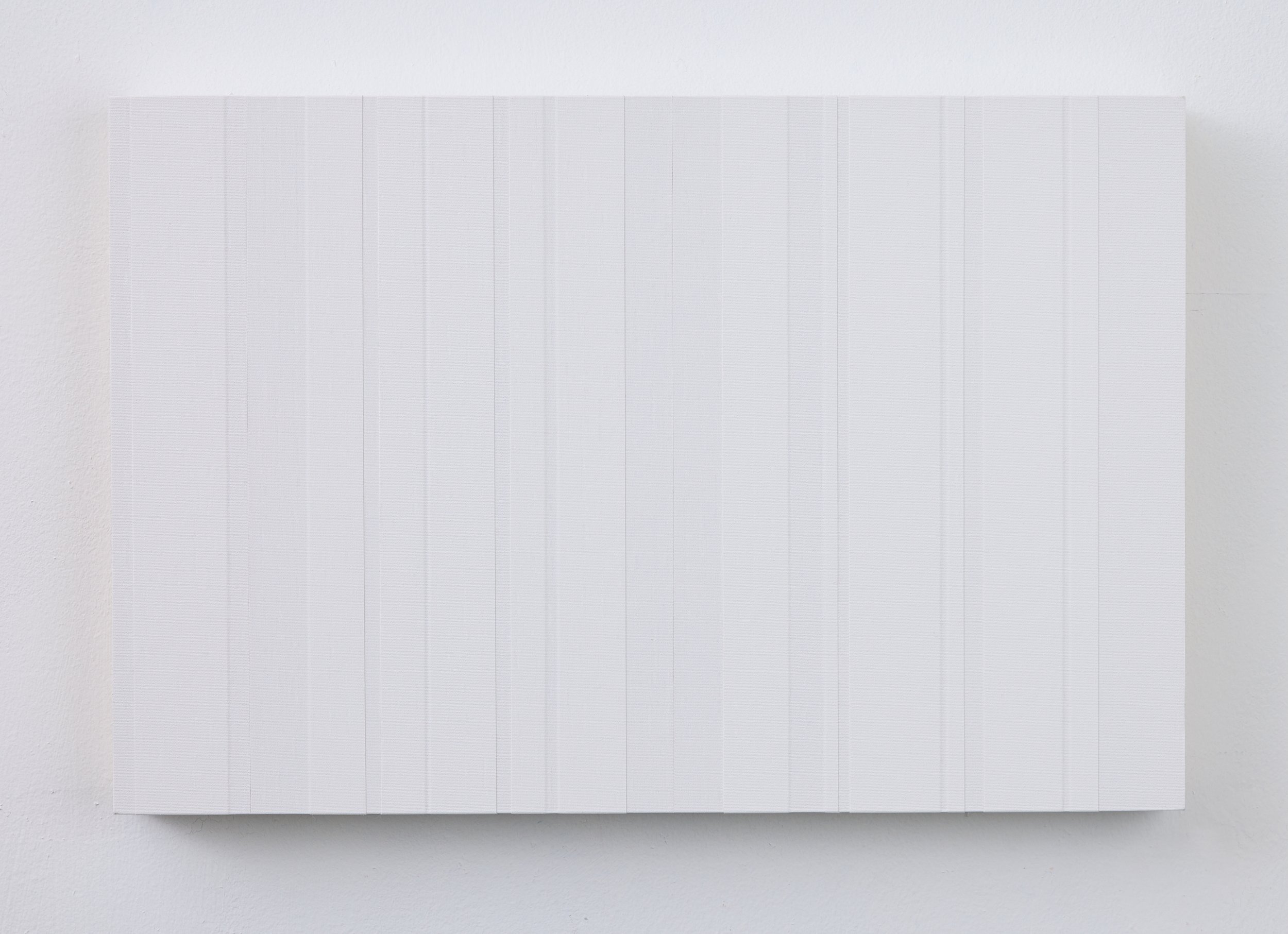 White on white 2, 2025. Gaffer tape on wood panel, 12 x 18 inches.