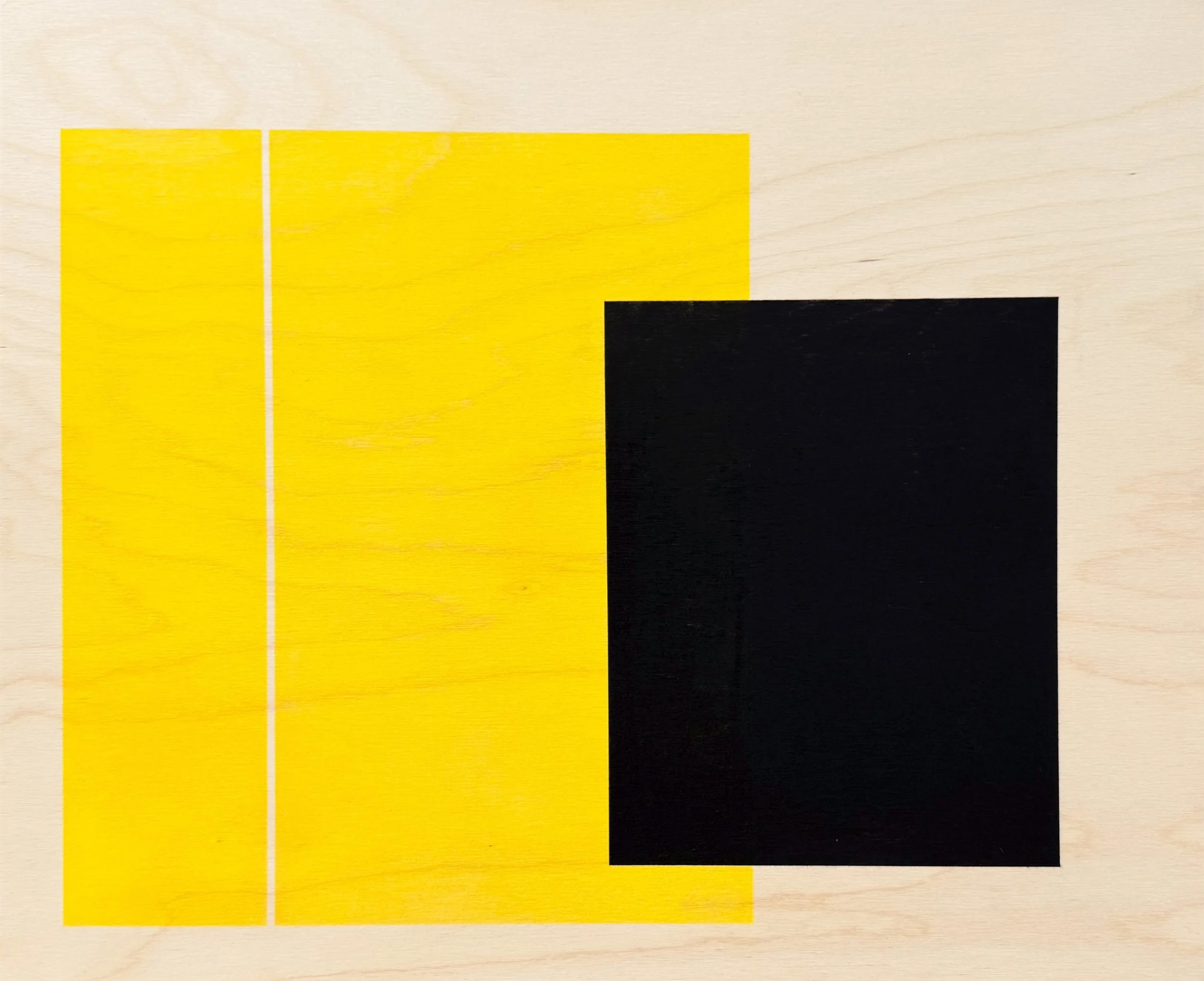 Untitled (yellow and charcoal composition), 2026. Pastel and charcoal on wood panel, 16 x 20 inches.