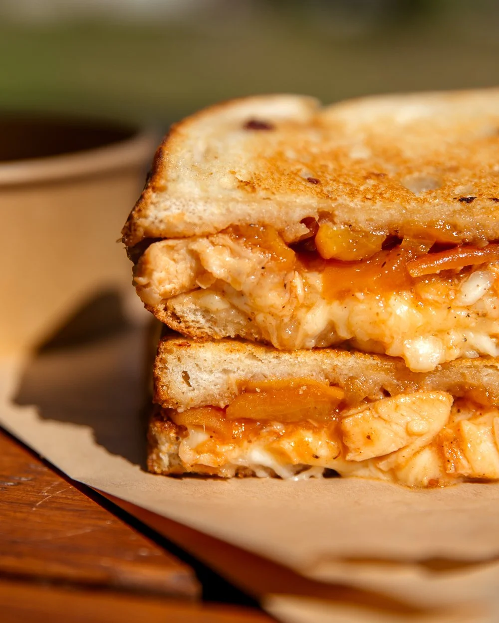 It&rsquo;s peach season, baby, 🍑🔥 and you know what that means!

&hellip;actually, no, you probably don&rsquo;t, so I'll just tell you. 

On special this week is a BBQ Chicken + Honey-Glazed Peach Grilled Cheese! Come get it while it's hot, cheesy,