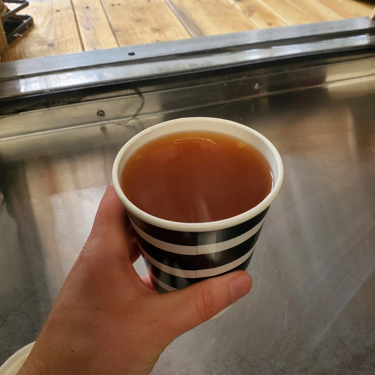 It's finally cold enough to justify Hot Apple Cider again 🍎☕! Yay! Made fresh this morning and hot enough to keep you warm on this brisk day 🍂 (don't mind the apple pieces, it's homemade 😜)

We've also got our Turkey Dinner 🦃 special going on, to