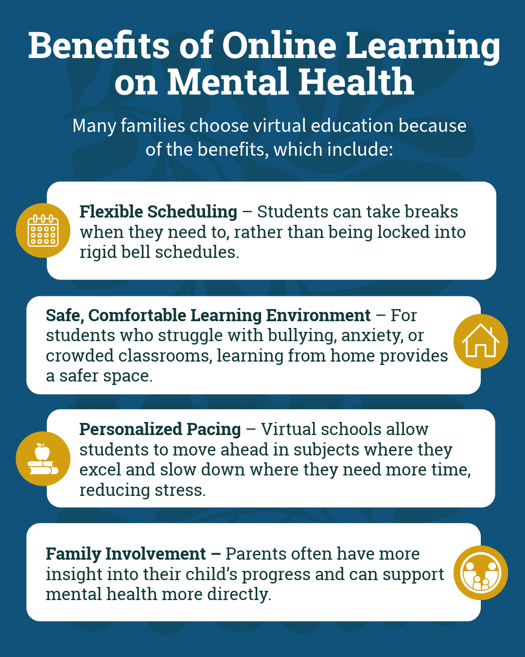 graphic explaining the benefits of online learning on mental health