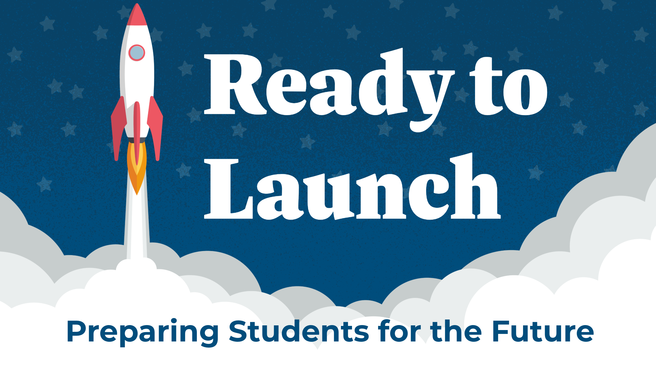 A blue header with a rocket taking off. White text reads 'Ready to launch'