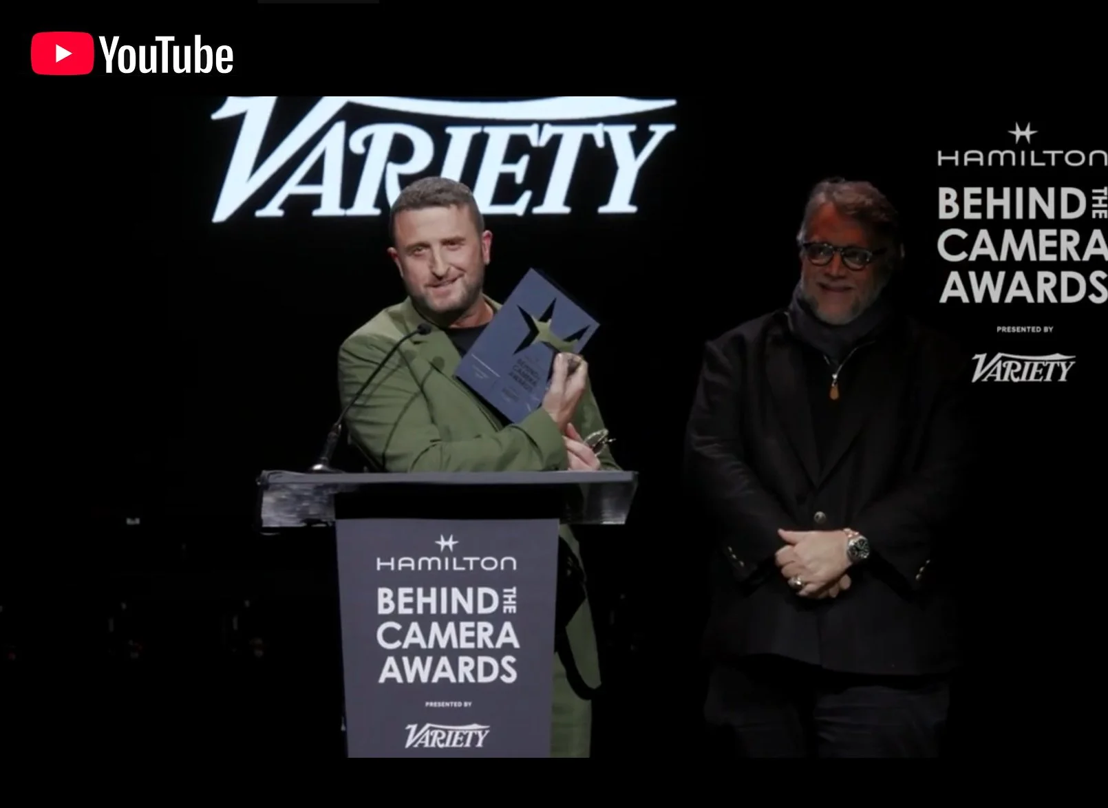 Mike accepts Variety's Behind-the-Camera Award for his work on Del Toro's Frankenstein (November 2025)