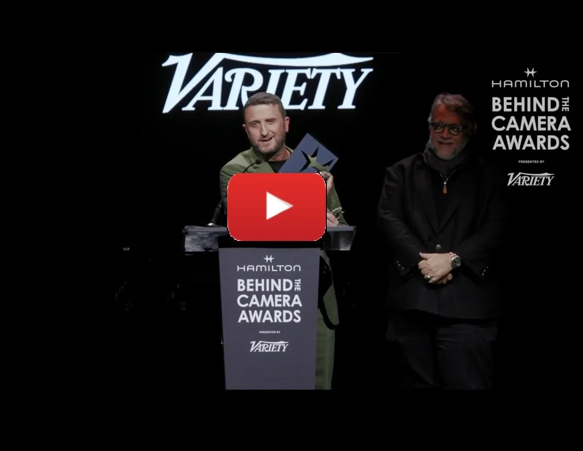 Mike accepts Variety's Behind-the-Camera Award for his work on Del Toro's Frankenstein (November 2025)