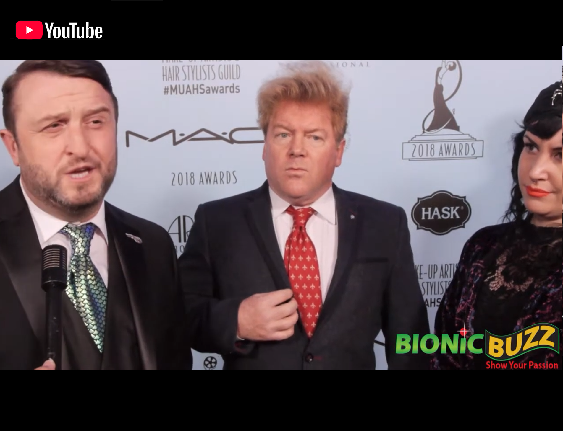 Bionic Buzz interviews Mike, along with Megan and Shane, at the 2018 Make-Up Artists & Hair Stylists Guild Awards (March 2018)