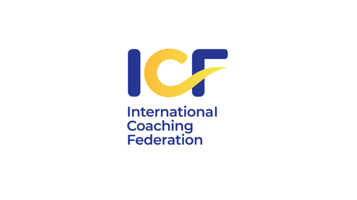Logo of the International Coaching Federation with the acronym ICF in stylized blue and yellow letters and the full name below.