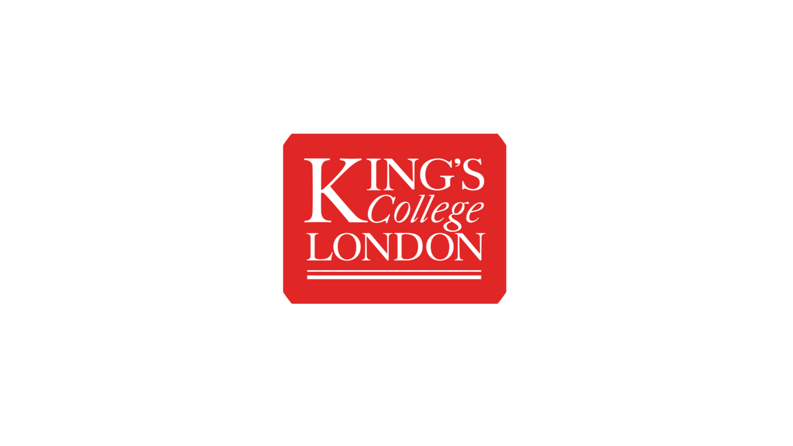 Red square logo with white text that reads 'KING'S College LONDON' with two white horizontal lines below.