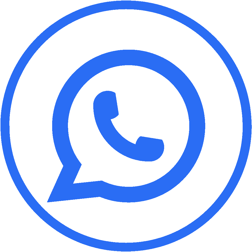 Het logo van WhatsApp, een blauwe ronde cirkel met een chatbel en een telefoonhoorn erin.