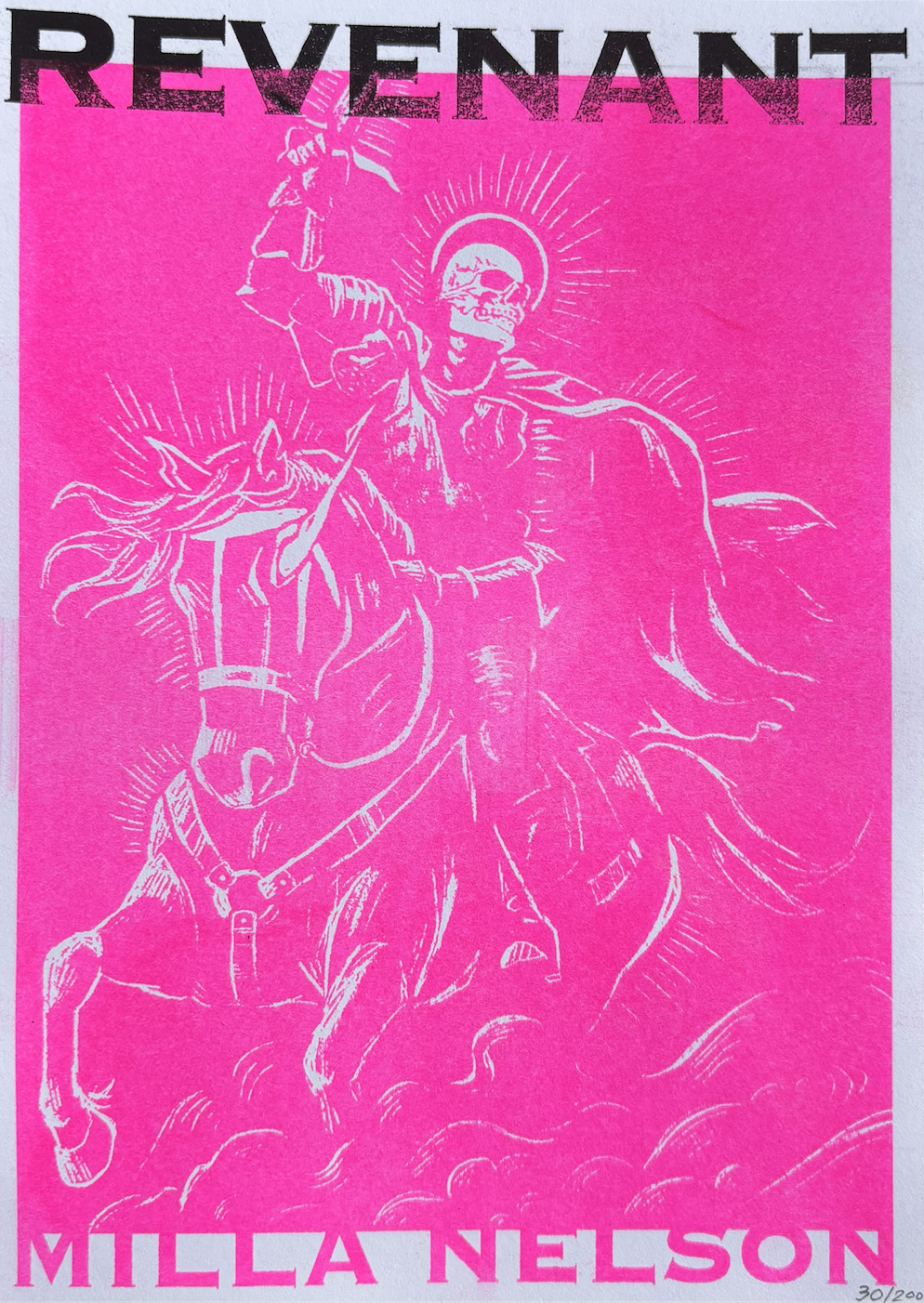 "Revenant (Invite)" (2025), risoprint on paper, 4x6"