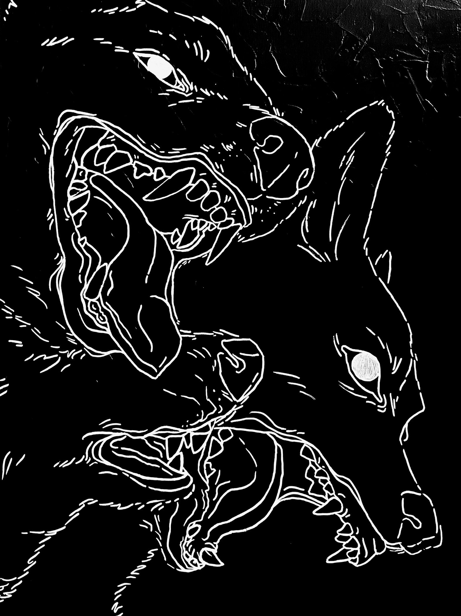"Hellhounds" (2023), acrylic on canvas, 18x24"