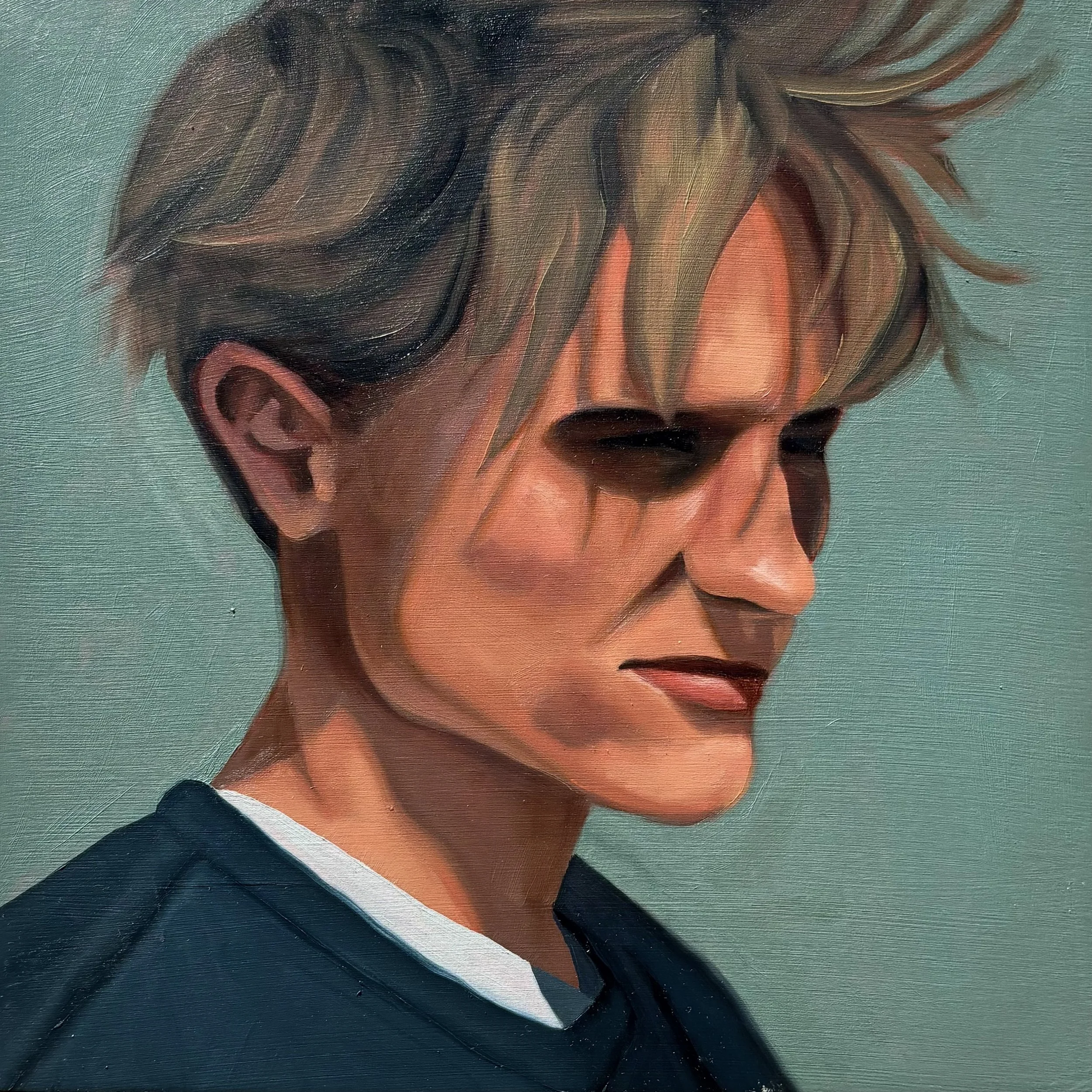 "I don't think so (Morrison)" (2025), oil paint on wood panel, 10x10"