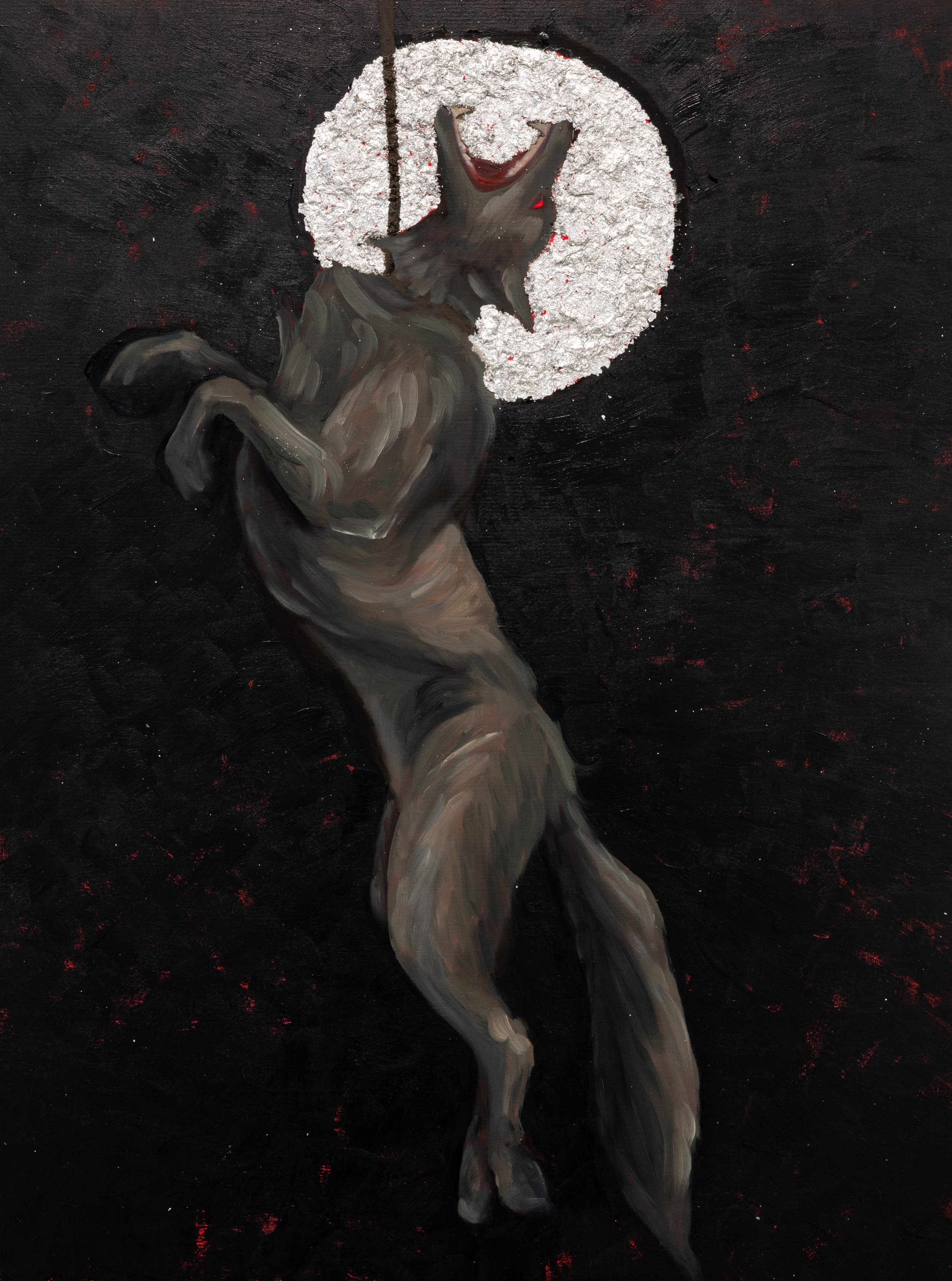 "Judas Iscariot" (2025), oil paint, acrylic, and silver leaf on wood panel, 18x24"