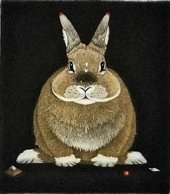 Mezzotint of a chubby rabbit