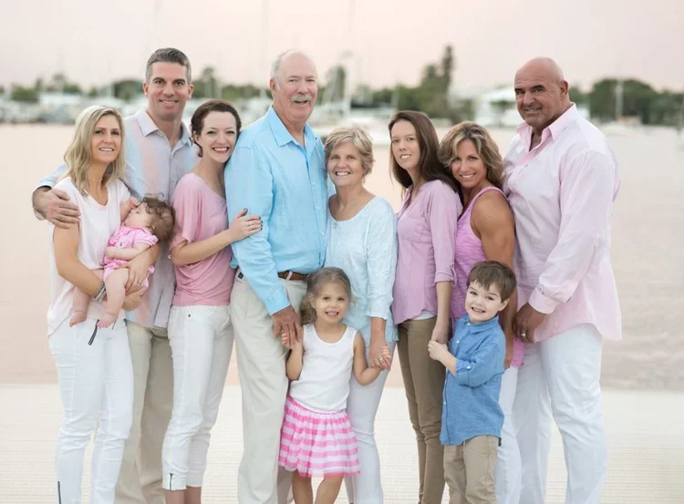 Extended family group portrait at the marina in Stuart, Florida at sunset