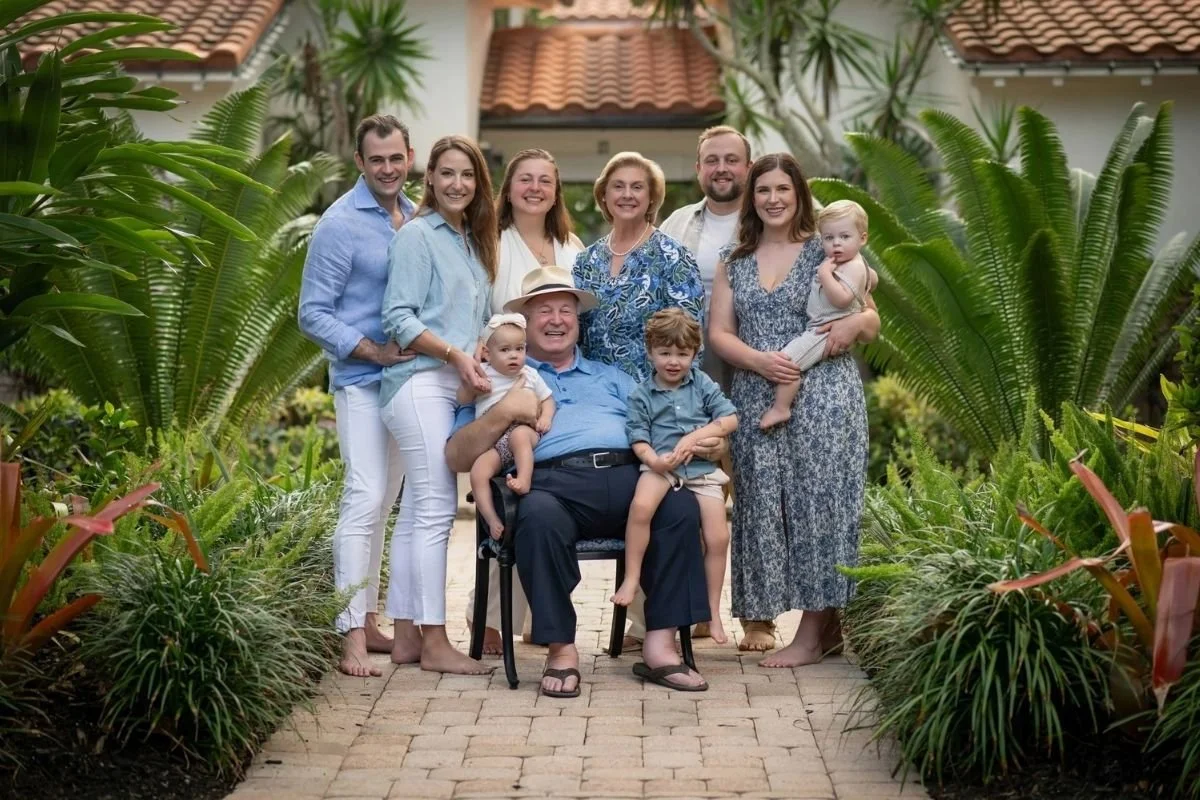 Three generations gathered for a tropical family portrait in Vero Beach