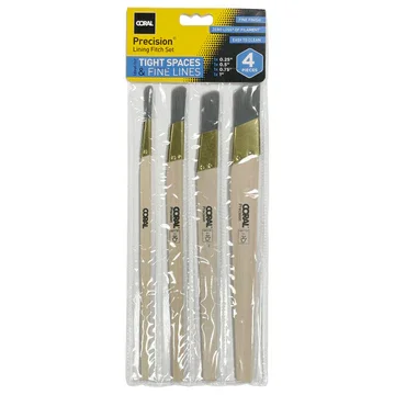 Coral Precision Angled Lining Fitch Paint Brushes with Platinum Easy Clean Filaments 4 piece pack set