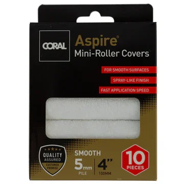 Coral Aspire 4 inch Mini Roller Covers 10 Piece Pack Set 5mm Short Pile