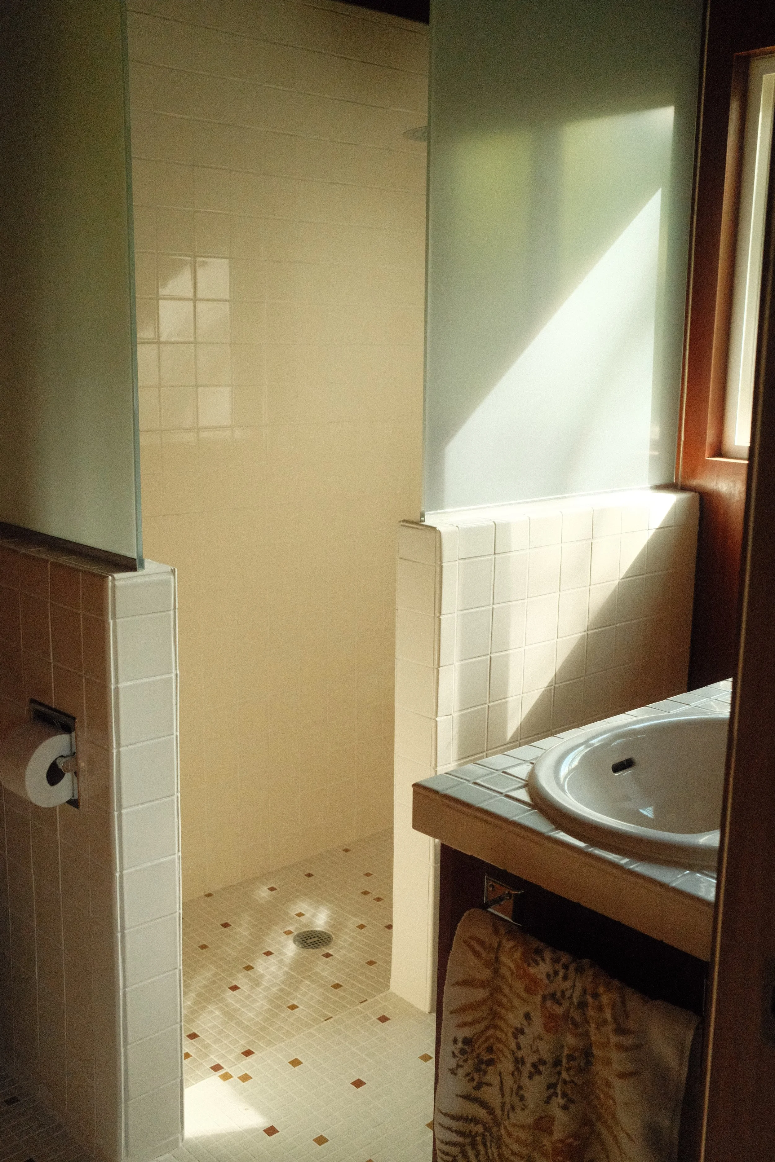 Unflipping shower with step down