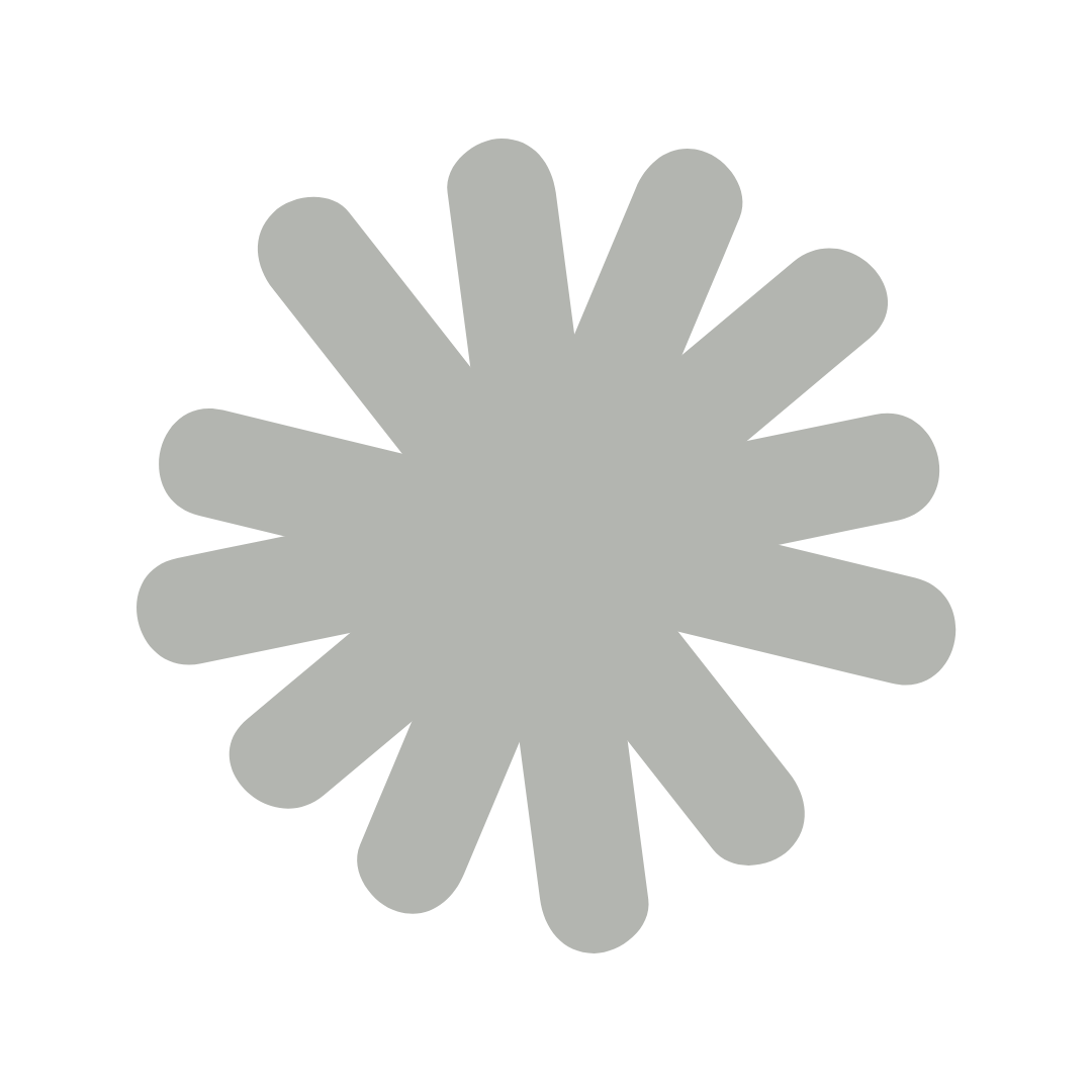Gray stylized flower or starburst shape on a black background.