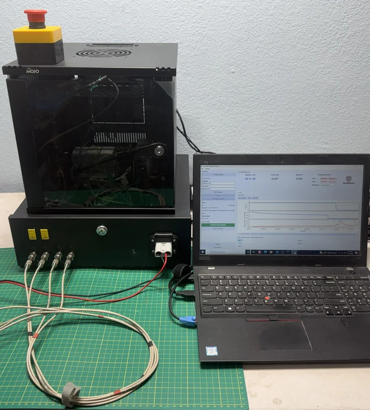Guardian Battery Analyzer development setup with instrumentation and Volta test-control software