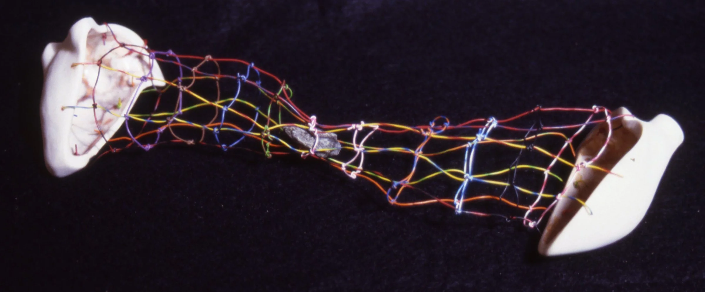 'Ania', [sadness], halves, hook up wire, 12" x 4" x 5"