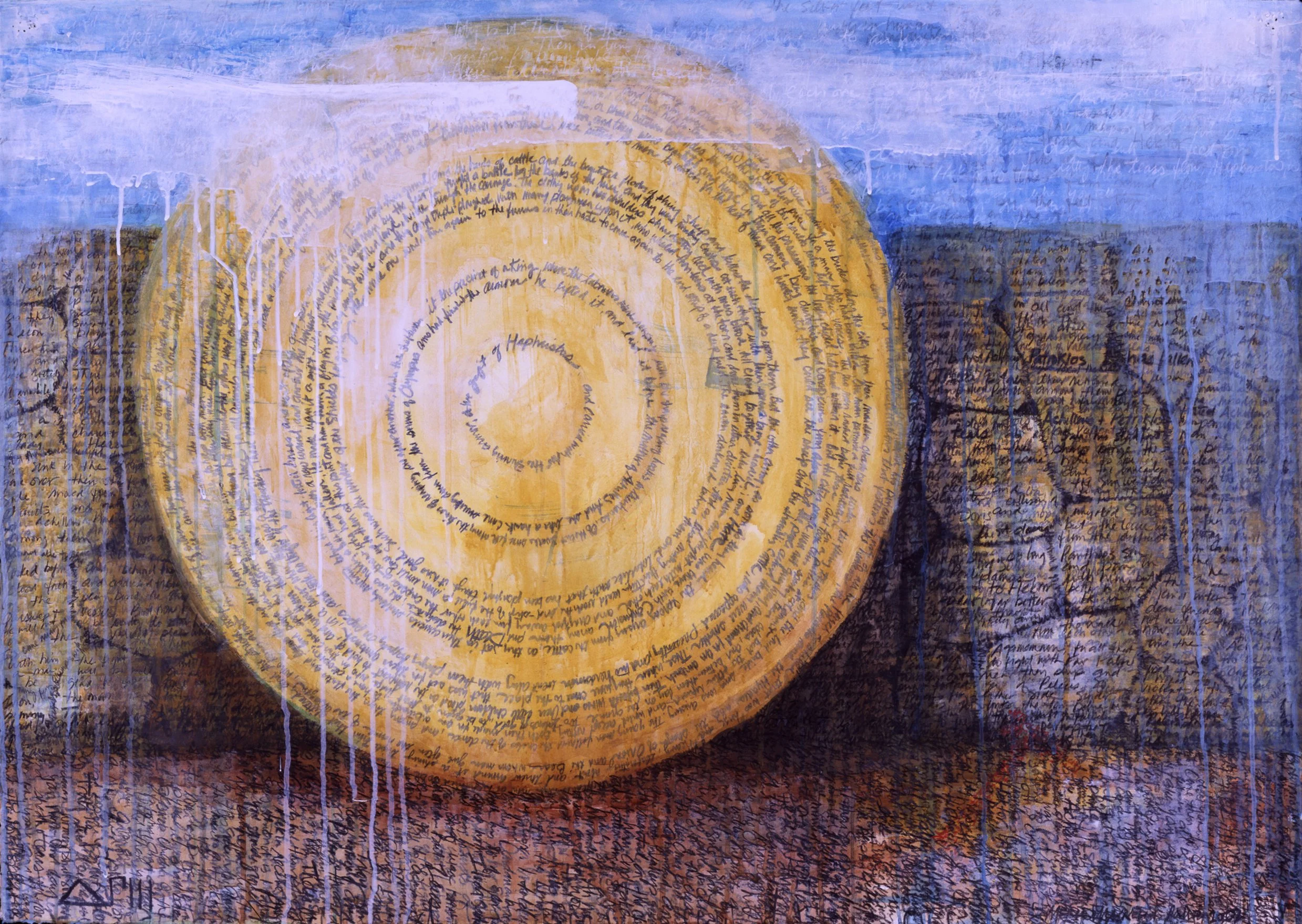 The Iliad, Book Eighteen   'The Shield of Achilleus', mixed media on paper, 40”x 30”, 2001