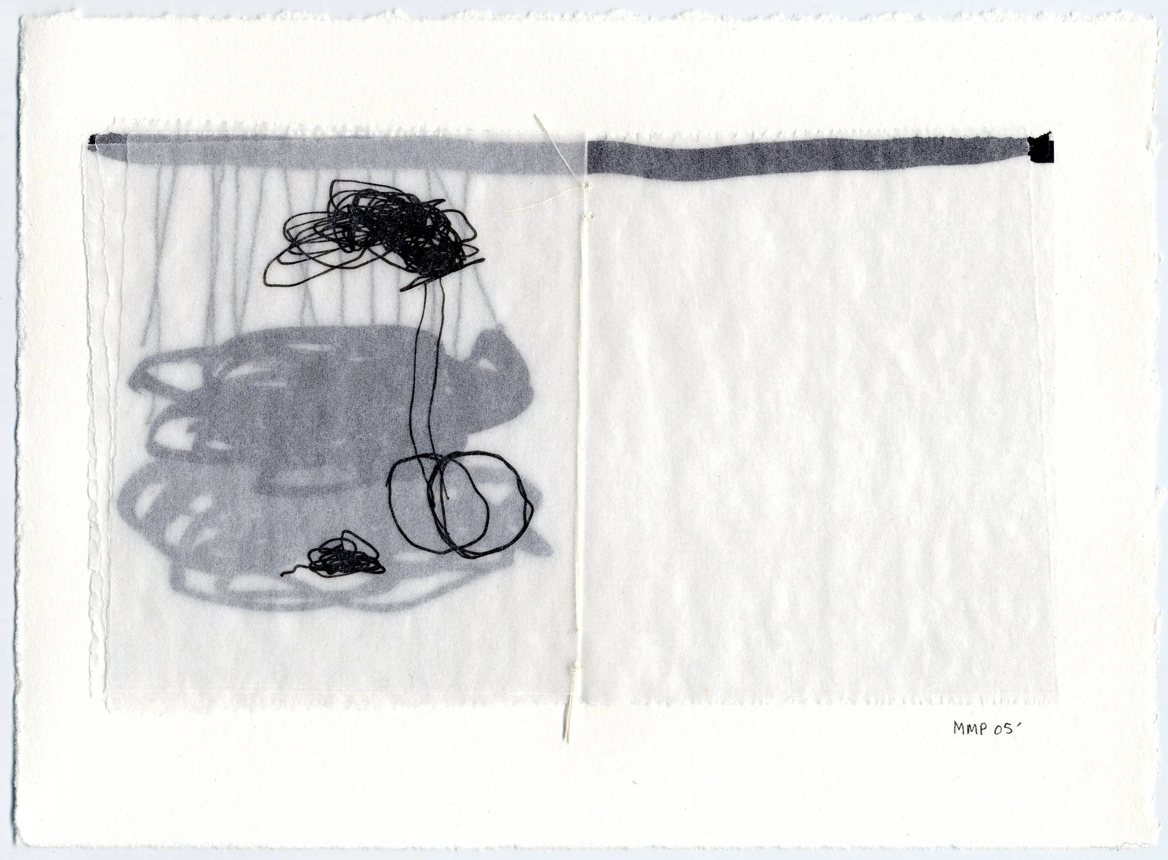 'Quantum XVIIIC' (page turned), 7" x 5", marker on glassine paper