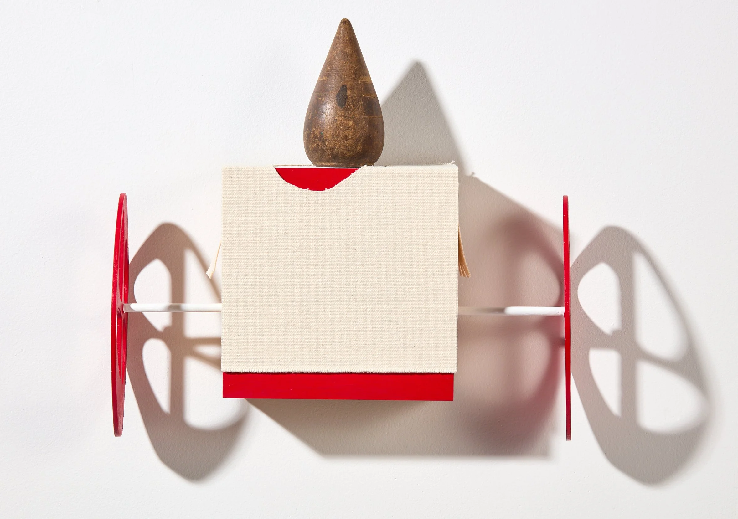 'untitled', painting, 12" x 12" x 3.5", oil on wood, plumb, canvas, copper tacks, 2026