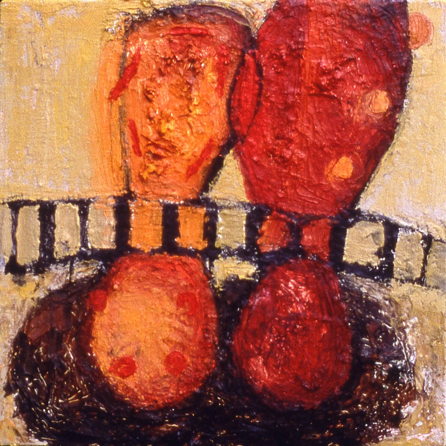 'Making Tracks', 14" x 14", encaustic + oil on canvas ,1998 (artists collection)